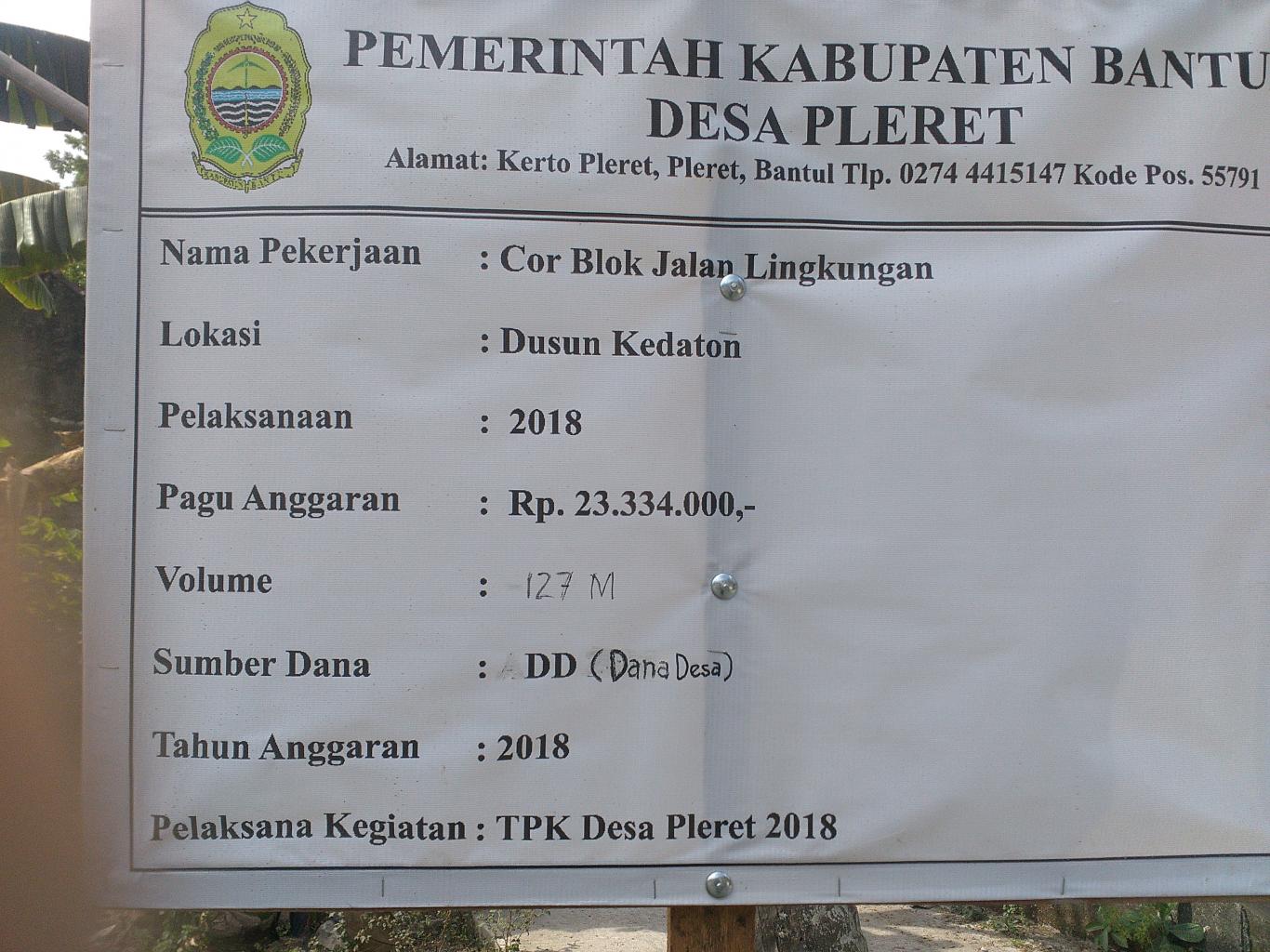 Pembangunan Cor Blok di Pedukuhan Kedaton TA 2018