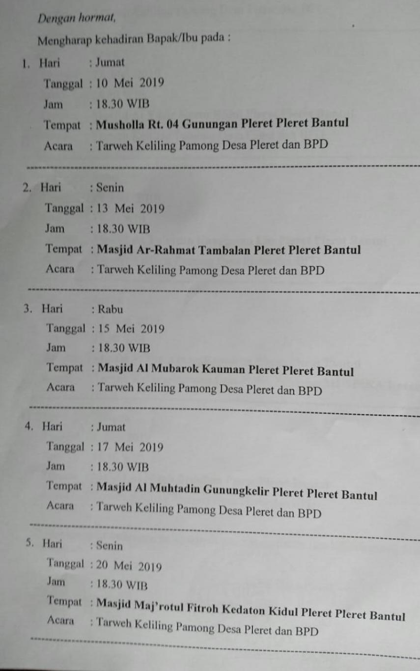 Jadwal Safari Tarawih Pemerintah Desa Pleret